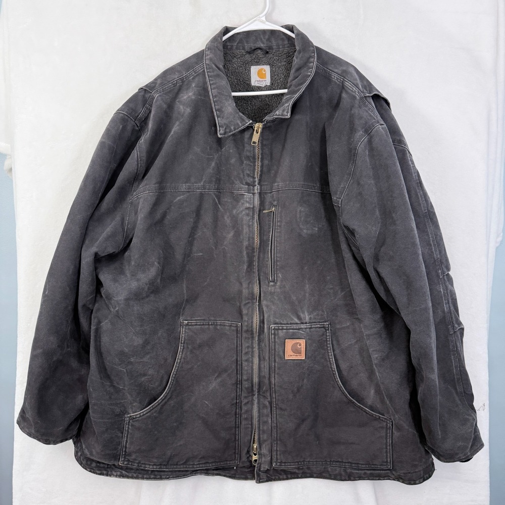 Carhart Jacket Mens 3XL Black Canvas Sherpa Line Full Zip C61 BLK